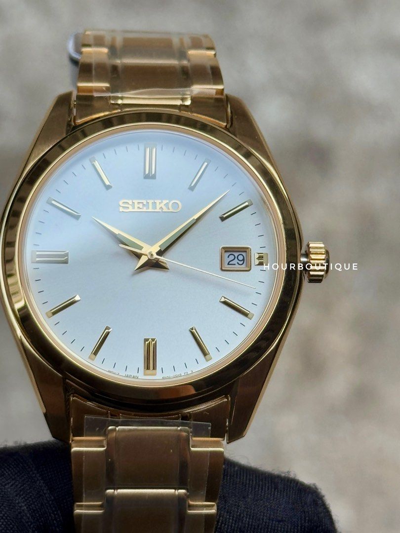Brand New Seiko PVD Gold Case Sapphire Crystal Quartz Watch SUR314P1