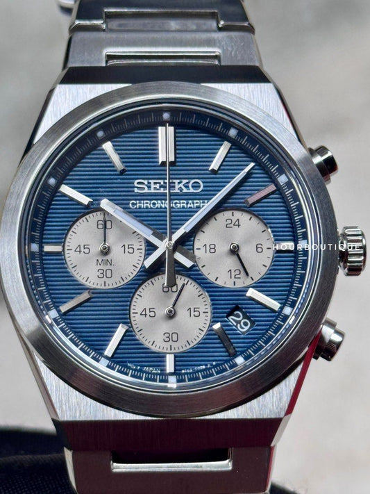 Brand New Seiko Quartz Chronograph Blue Dial Mens Watch SSB453P1