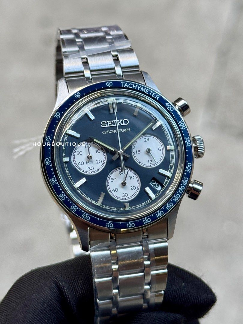 Brand New Seiko Quartz Chronograph Blue Dial Mens Watch SSB477P1