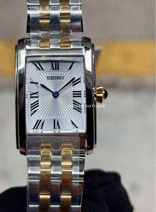 Brand New Seiko Quartz Two Tone Lady’s Rectangular Watch SWR086P1