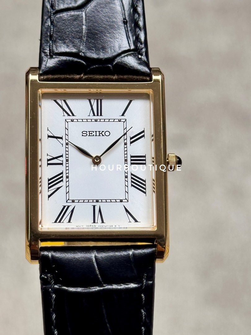 Brand New Seiko Tank Gents PVD Gold White Roman Dial Quartz Sapphire Crystal