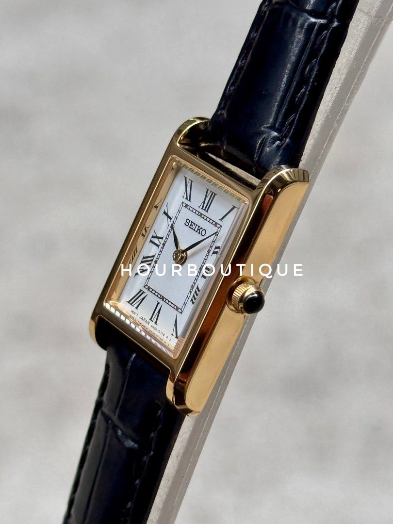 Brand New Seiko Tank Ladies PVd Gold Case White Dial Sapphire Crystal Quartz Watch Swr108P1