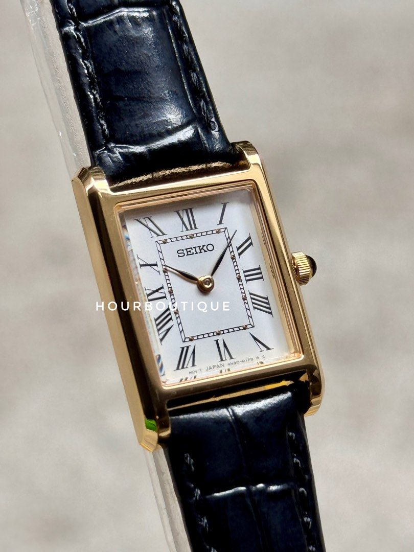 Brand New Seiko Tank Ladies PVd Gold Case White Dial Sapphire Crystal Quartz Watch Swr108P1