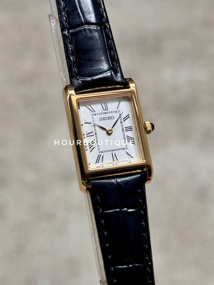 Brand New Seiko Tank Ladies PVd Gold Case White Dial Sapphire Crystal Quartz Watch Swr108P1