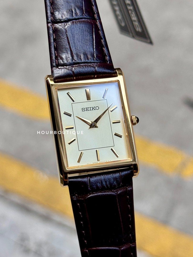 Brand New Seiko Tank PVD Gold Case Quartz Watch SWR106P1