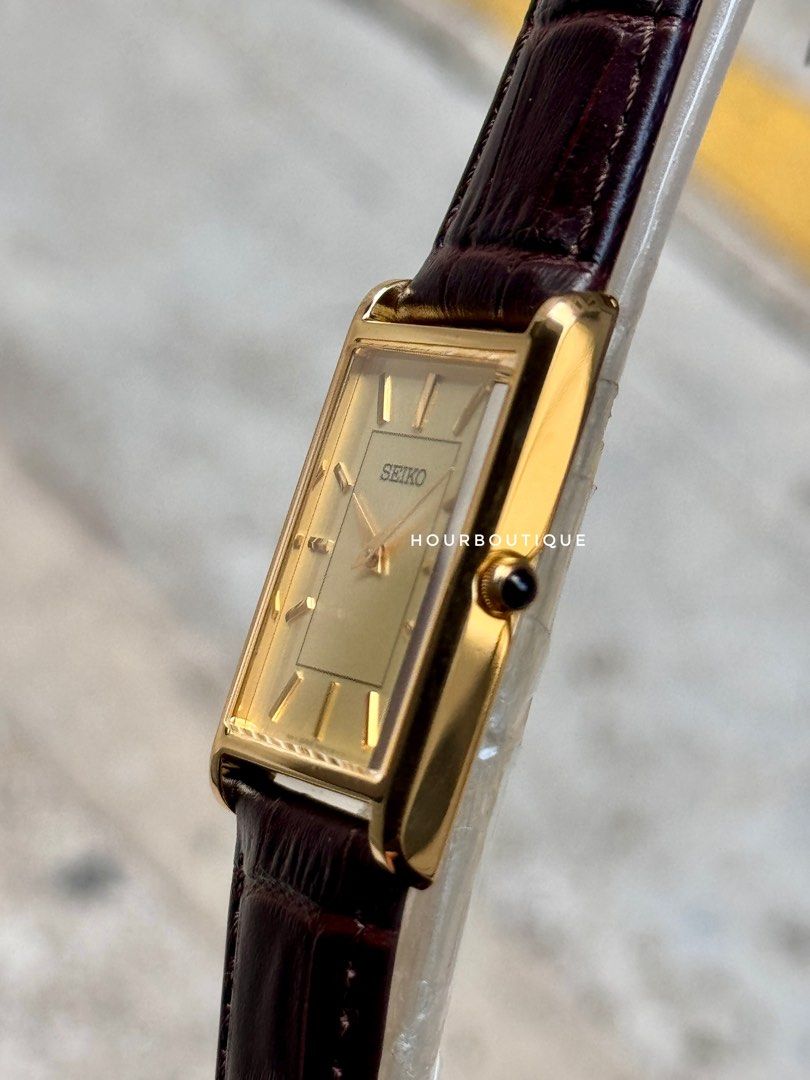 Brand New Seiko Tank PVD Gold Case Quartz Watch SWR106P1