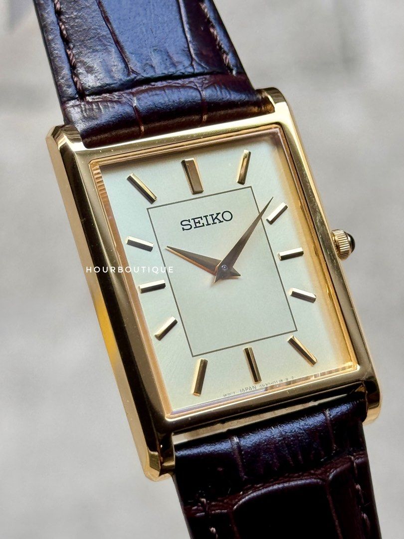 Brand New Seiko Tank PVD Gold Case Quartz Watch SWR106P1