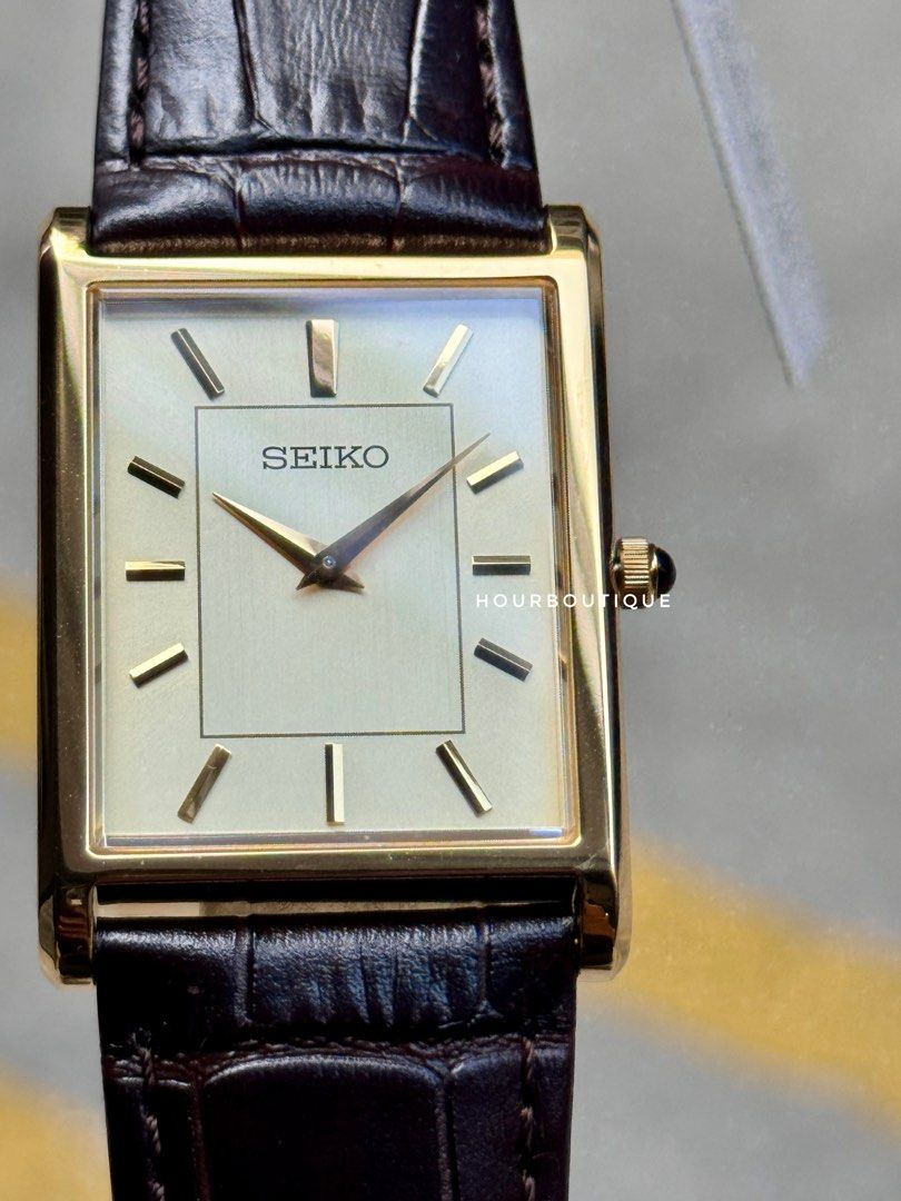 Brand New Seiko Tank PVD Gold Case Quartz Watch SWR106P1