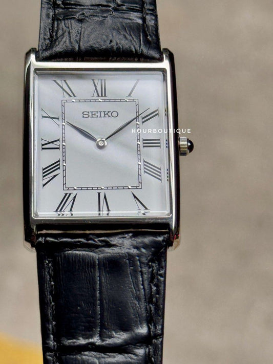Brand New Seiko Tank Quartz White Roman Dial Rectangular Watch SWR049P1