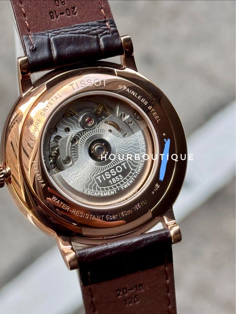 Brand New Tissot Classics Rose Gold Case, Powermatic 80 Dress Watch T122.407.36.033.00