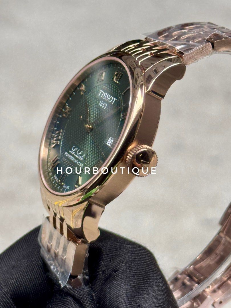 Brand New Tissot Le Locle Rose Gold PVD Case, Green Dial Powermatic 80 Watch T006.407.33.093.00