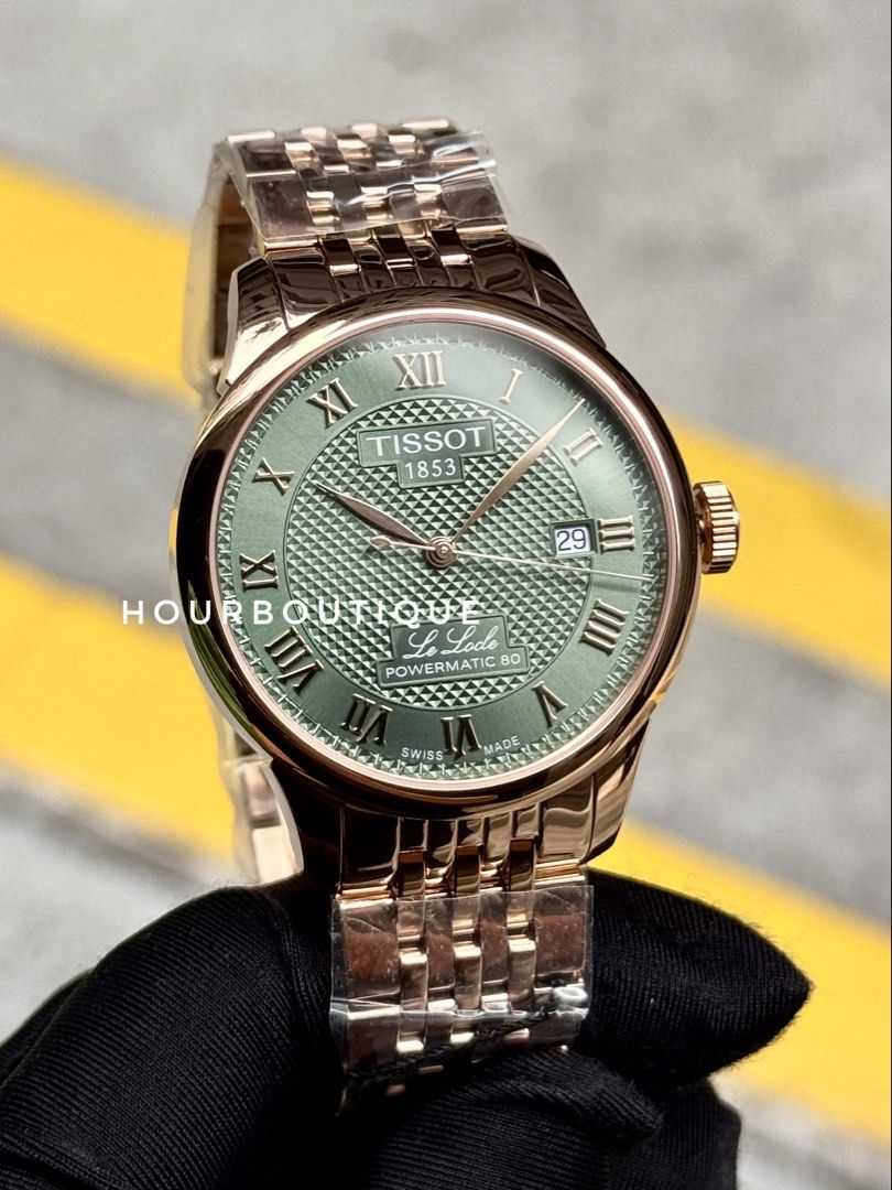 Brand New Tissot Le Locle Rose Gold PVD Case, Green Dial Powermatic 80 Watch T006.407.33.093.00