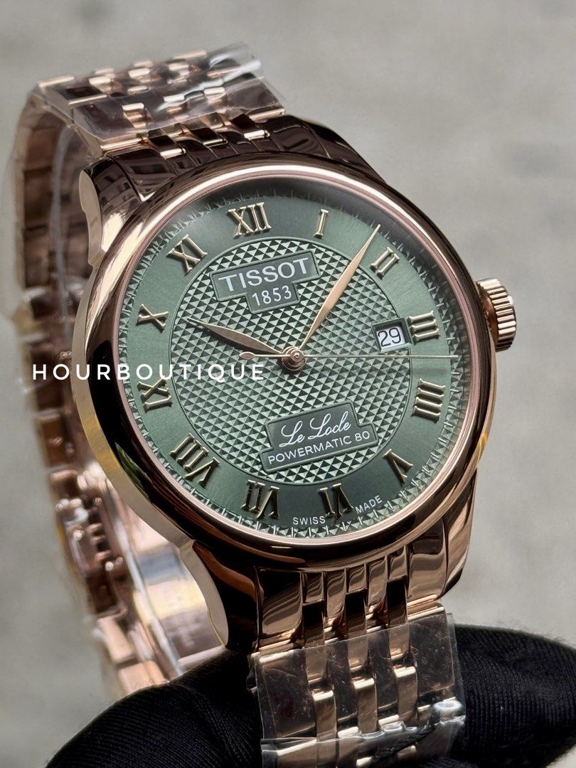 Brand New Tissot Le Locle Rose Gold PVD Case, Green Dial Powermatic 80 Watch T006.407.33.093.00