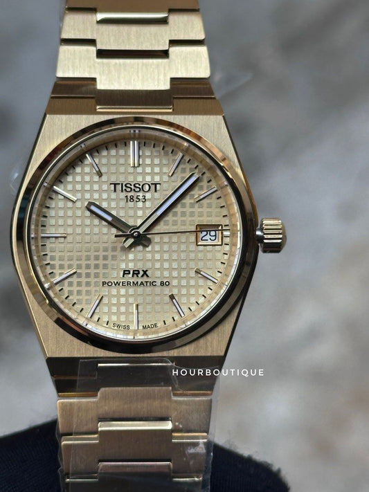 Brand New Tissot PRX 35mm PVD Gold Case Automatic Mens Watch T137.207.33.021.00