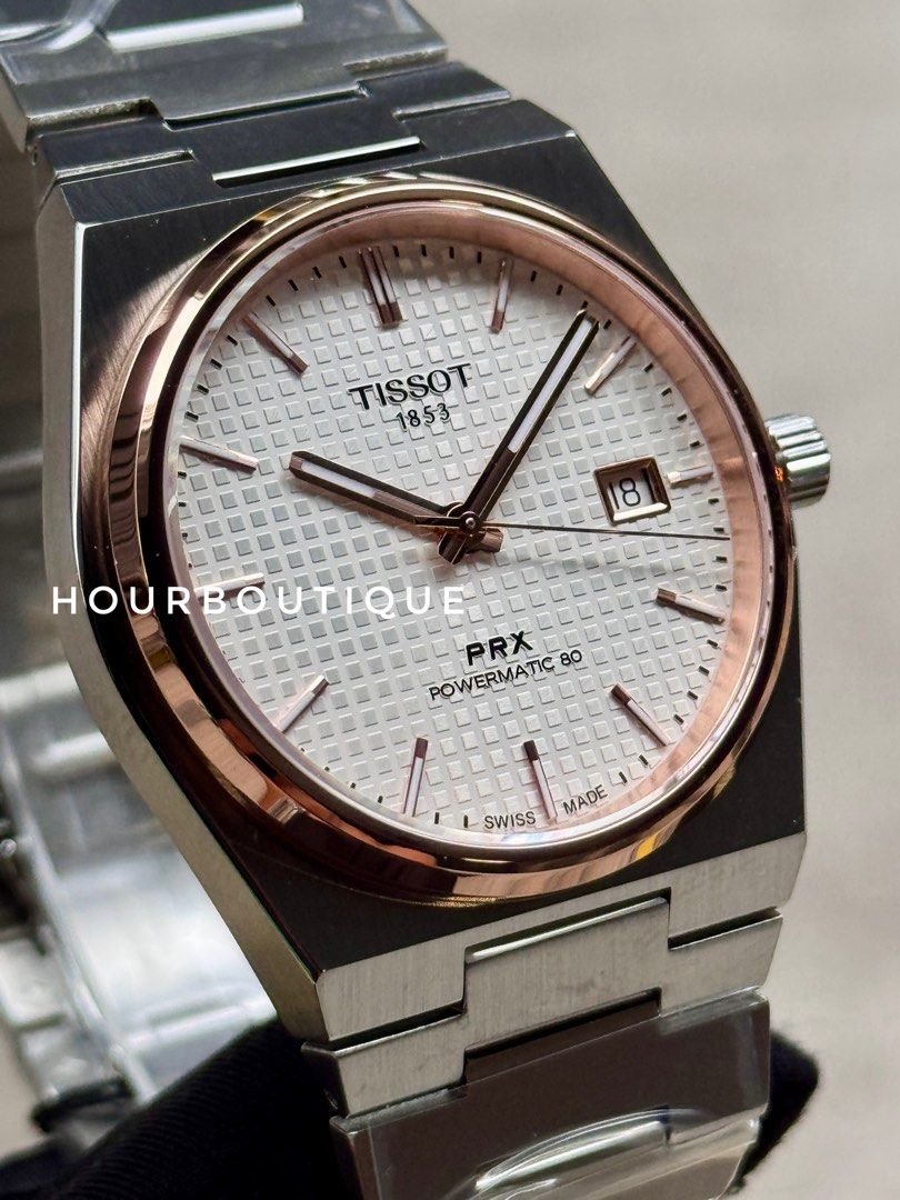 Brand New Tissot PRX 40 White Dial Rose Gold Bezel Powermatic 80 Watch T137.407.21.031.00