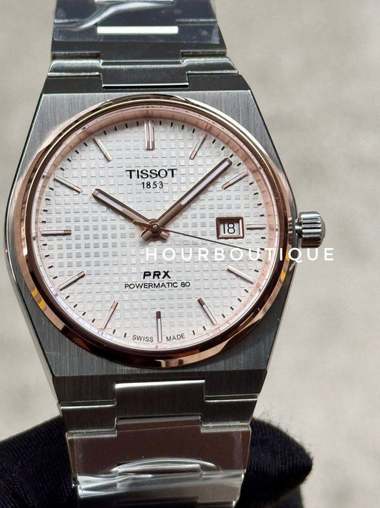 Brand New Tissot PRX 40 White Dial Rose Gold Bezel Powermatic 80 Watch T137.407.21.031.00