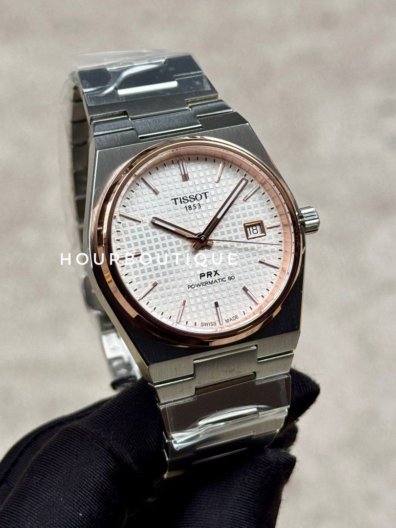 Brand New Tissot PRX 40 White Dial Rose Gold Bezel Powermatic 80 Watch T137.407.21.031.00