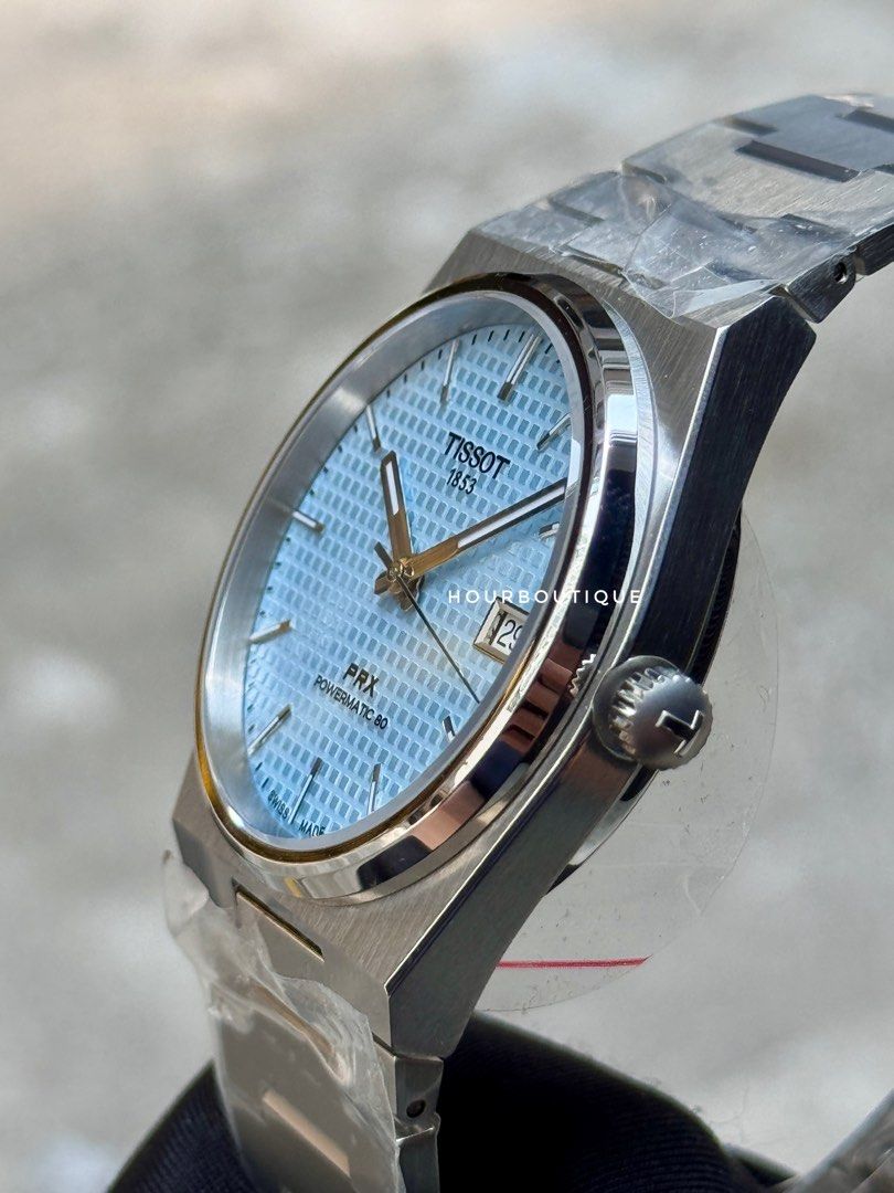Brand New Tissot PRX Ice Blue Waffle Dial Powermatic 80 Swiss Made Watch T137.407.11.351.00