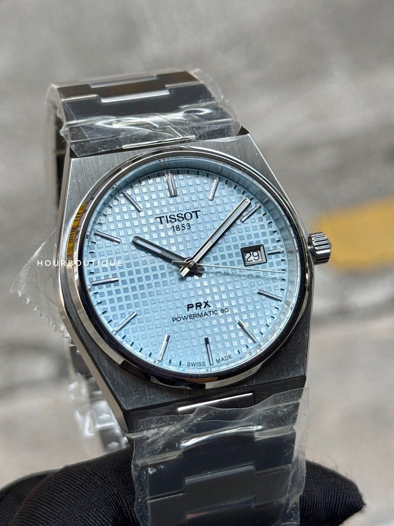 Brand New Tissot PRX Ice Blue Waffle Dial Powermatic 80 Swiss Made Watch T137.407.11.351.00