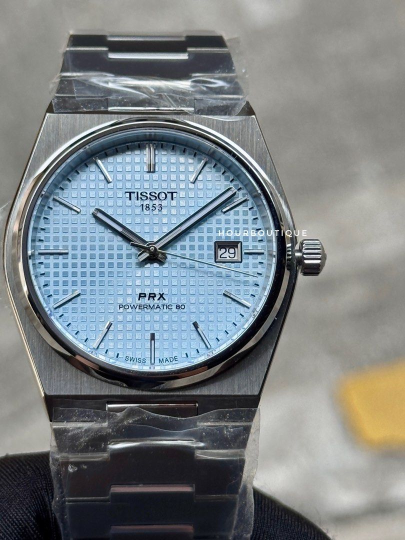 Brand New Tissot PRX Ice Blue Waffle Dial Powermatic 80 Swiss Made Watch T137.407.11.351.00