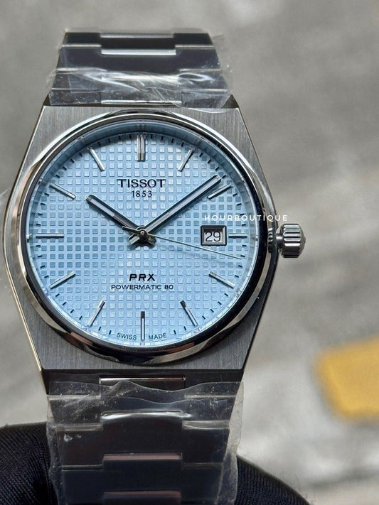 Brand New Tissot PRX Ice Blue Waffle Dial Powermatic 80 Swiss Made Watch T137.407.11.351.00