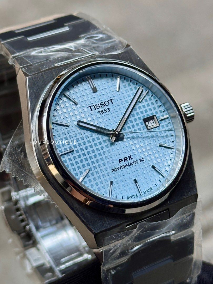 Brand New Tissot PRX Ice Blue Waffle Dial Powermatic 80 Swiss Made Watch T137.407.11.351.00