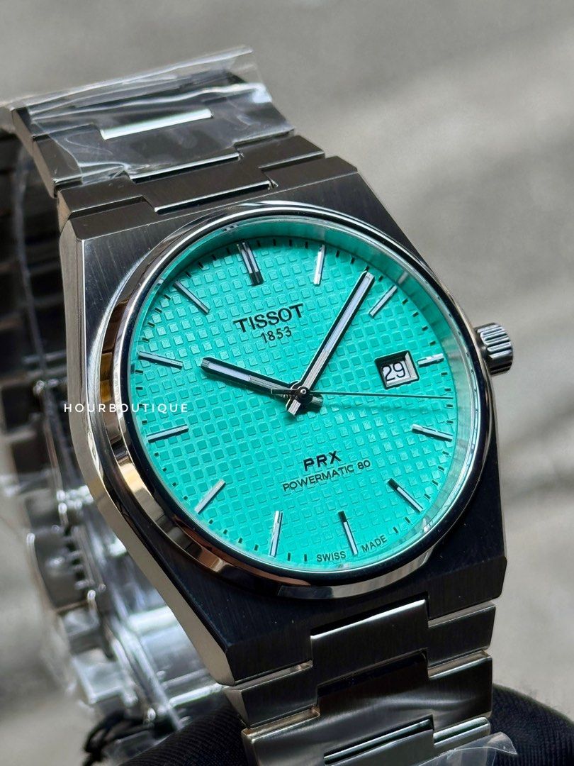 Brand New Tissot PRX Mint Green Waffle Dial, Powermatic 80 Swiss Made Watch T137.407.11.091.00