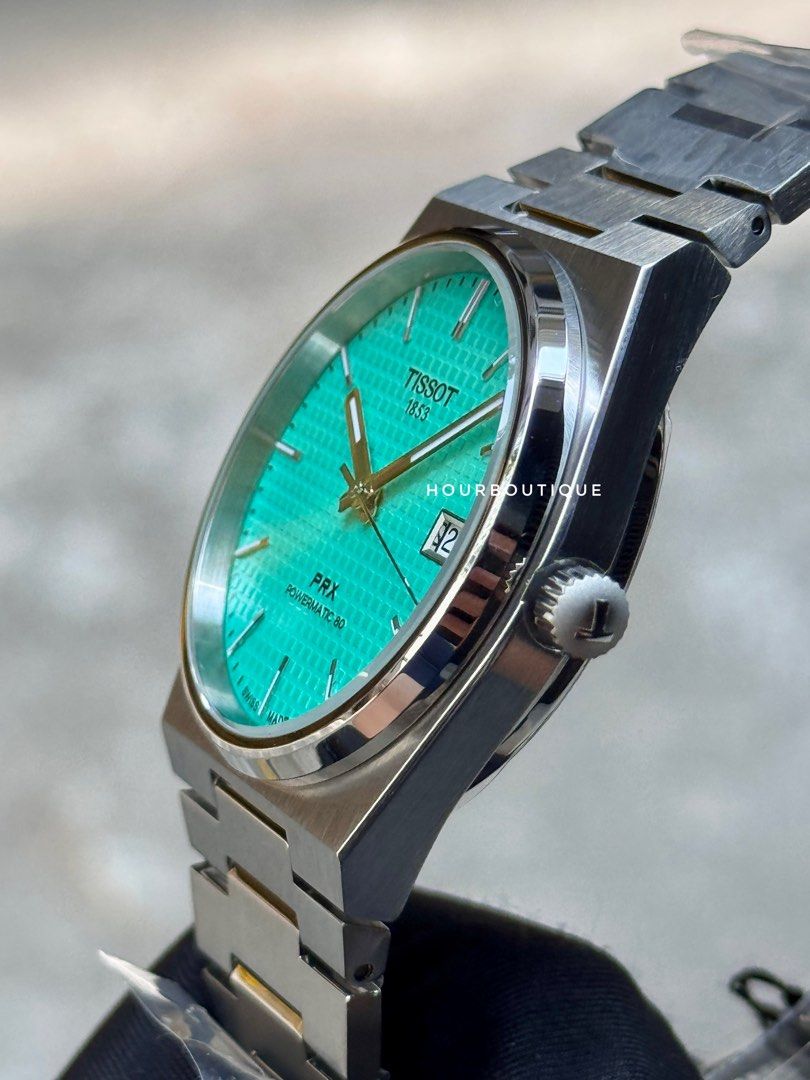 Brand New Tissot PRX Mint Green Waffle Dial, Powermatic 80 Swiss Made Watch T137.407.11.091.00