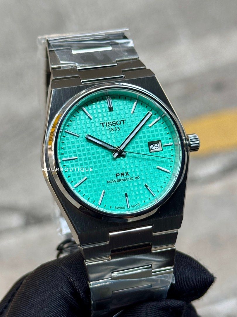 Brand New Tissot PRX Mint Green Waffle Dial, Powermatic 80 Swiss Made Watch T137.407.11.091.00