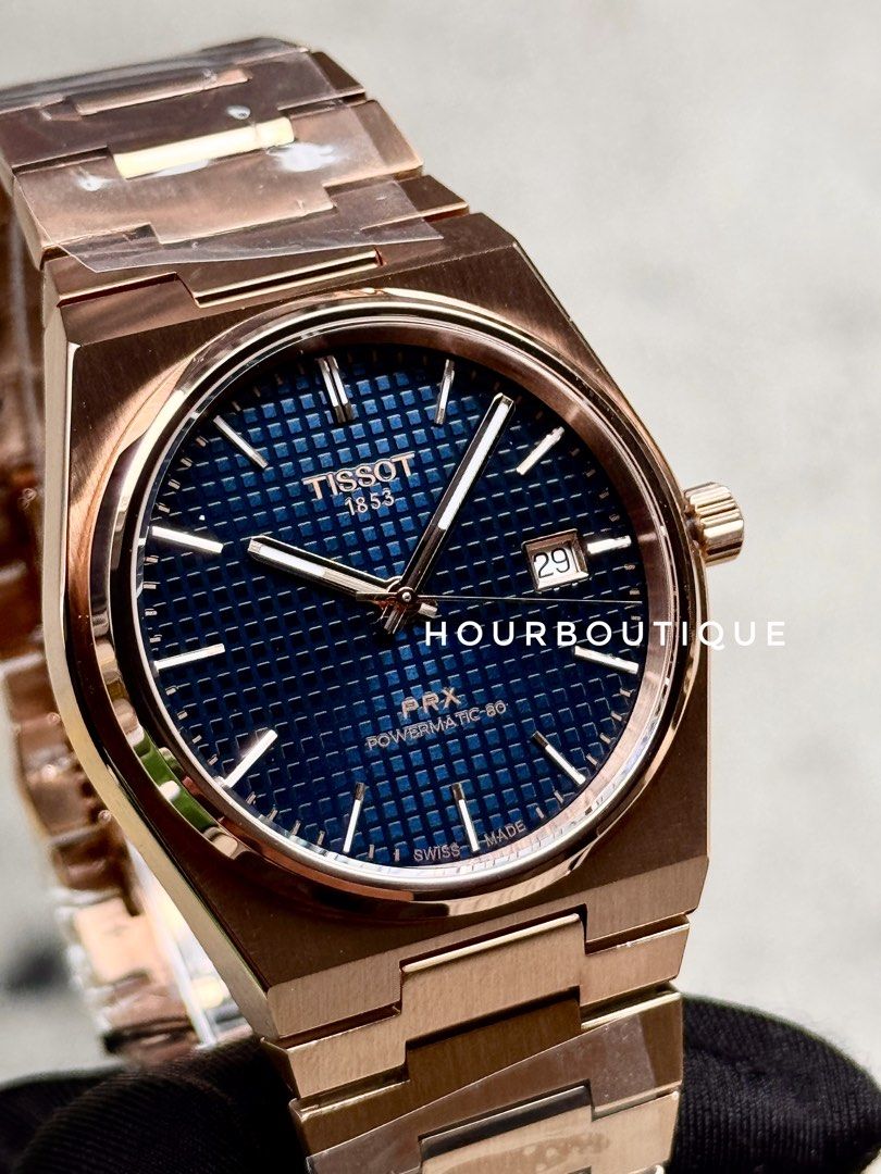 Brand New Tissot PRX PVD Rose Gold Case, Blue Dial Powermatic 80 Watch T137.407.33.041.00