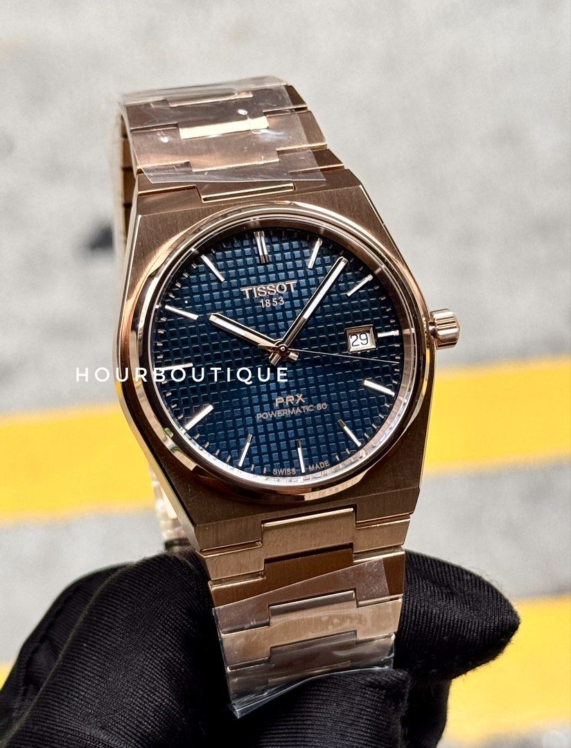 Brand New Tissot PRX PVD Rose Gold Case, Blue Dial Powermatic 80 Watch T137.407.33.041.00