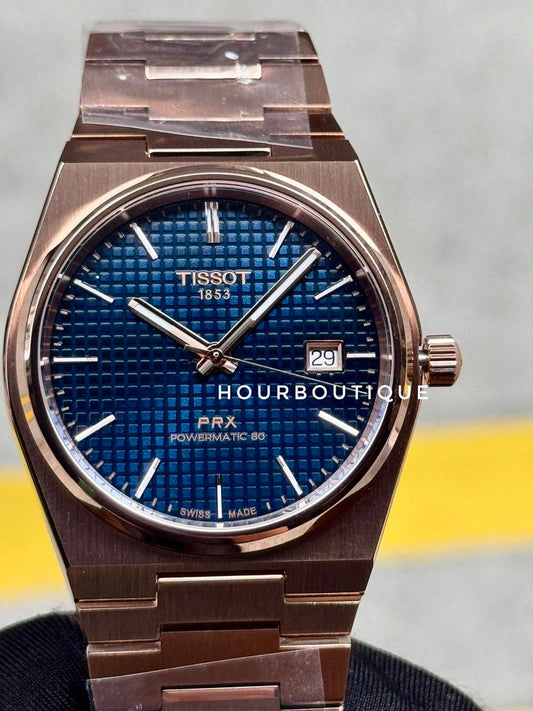 Brand New Tissot PRX PVD Rose Gold Case, Blue Dial Powermatic 80 Watch T137.407.33.041.00