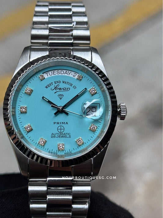 Brand New Westend Watch Co. Mint Blue Dial with Genuine Diamonds
