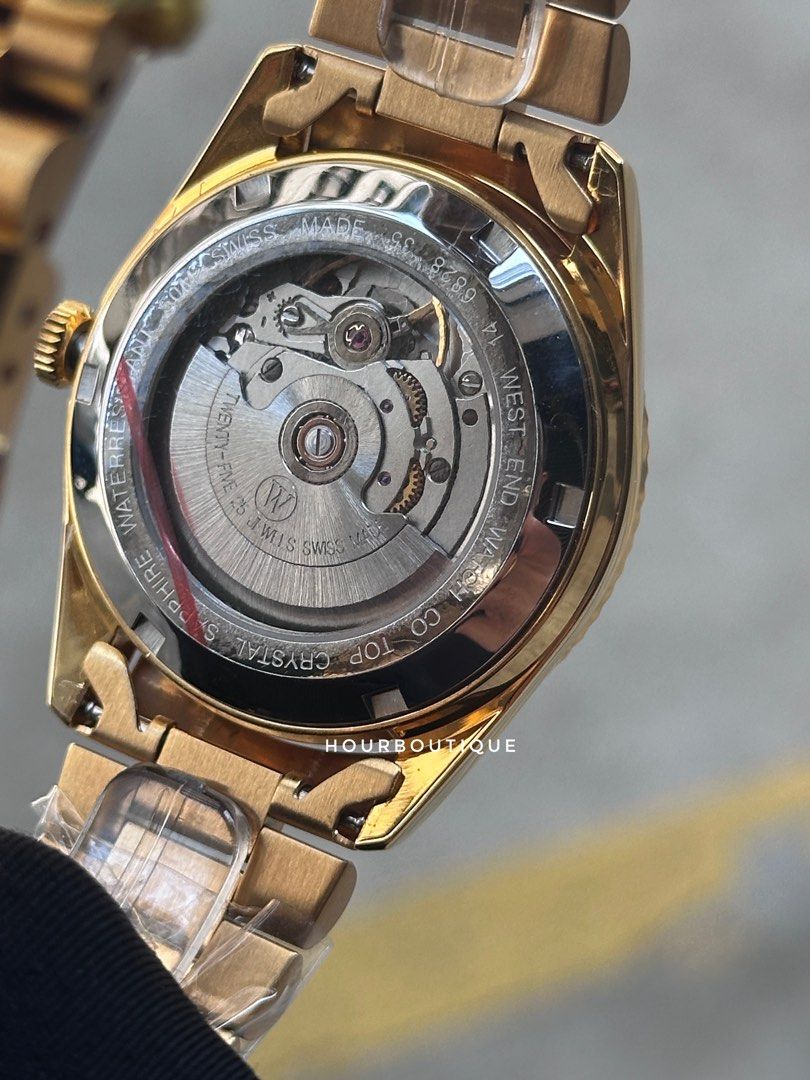 Brand New WestEnd Watch Co. PVD Gold 37mm Swiss Made Number Dial Automatic Watch