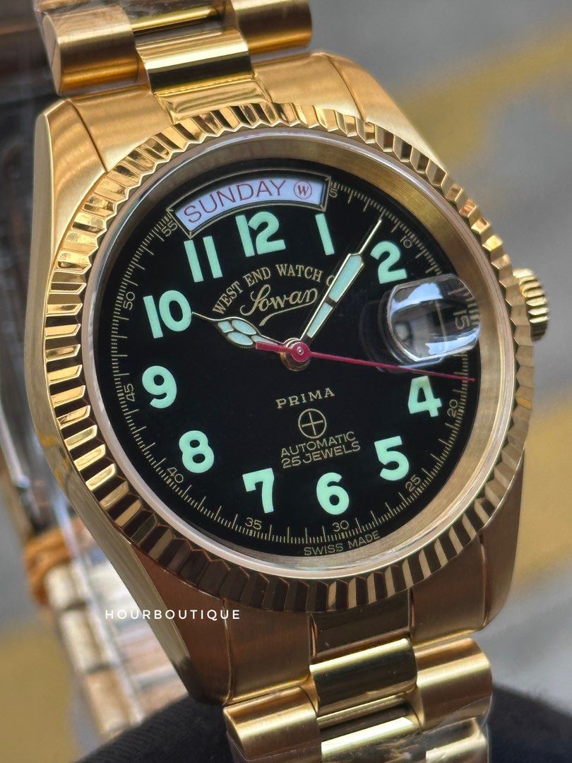 Brand New WestEnd Watch Co. PVD Gold 37mm Swiss Made Number Dial Automatic Watch