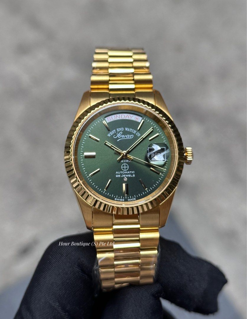 Brand New Westend Watch Company PVD Gold Case , Emerald Green Dial Swiss Made Automatic Watch