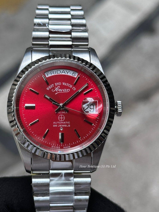 Brand New WESTEND Watch Company Sunray Red Dial Swiss Made Automatic Watch