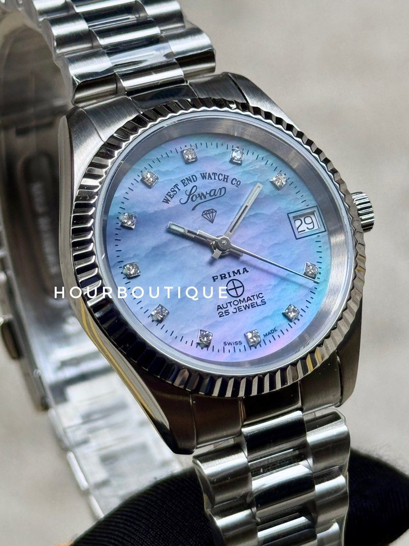 Brand New WestEnd Watch Company 32mm Swiss Made Purple Pearl Dial with Diamonds Automatic Watch