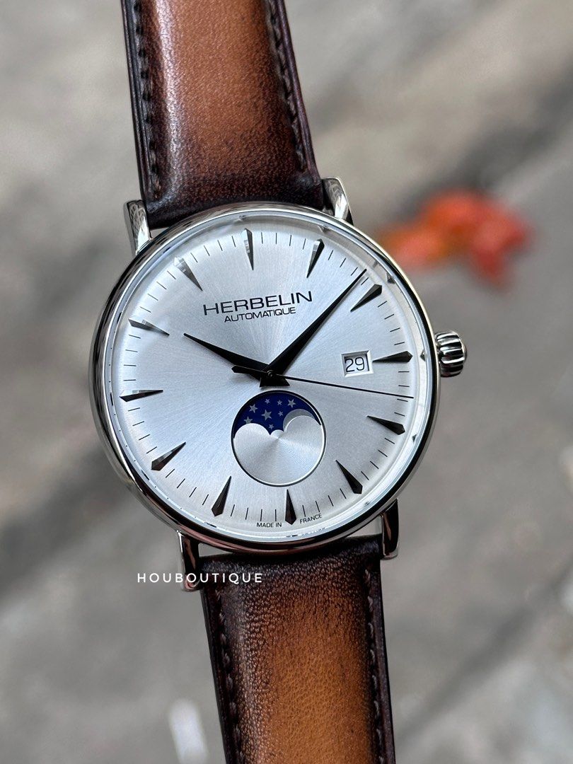 HERBELIN Inspiration MoonPhase Silver Sunburst Dial , Mens Automatic Dress Watch 500pc Limited Edition