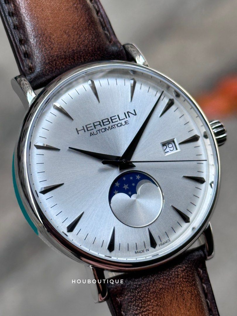 HERBELIN Inspiration MoonPhase Silver Sunburst Dial , Mens Automatic Dress Watch 500pc Limited Edition