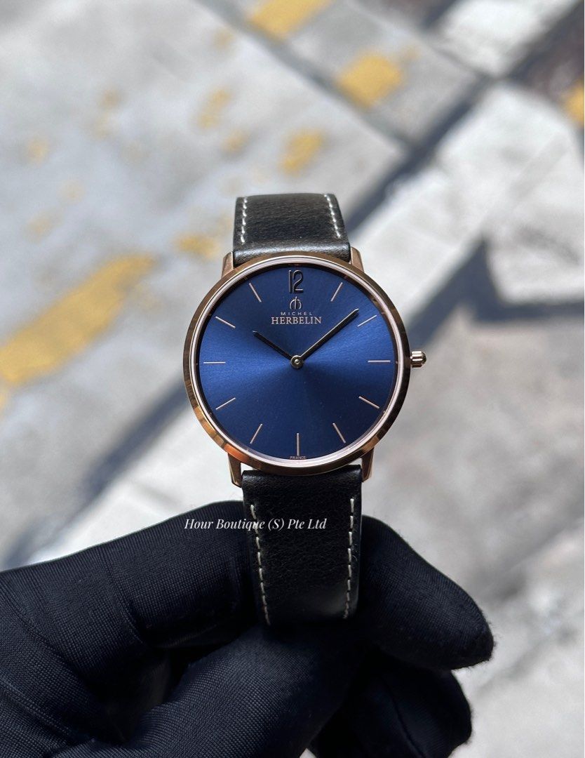 Herbelin Made In France Rose Gold Case Blue Dial Quartz Watch