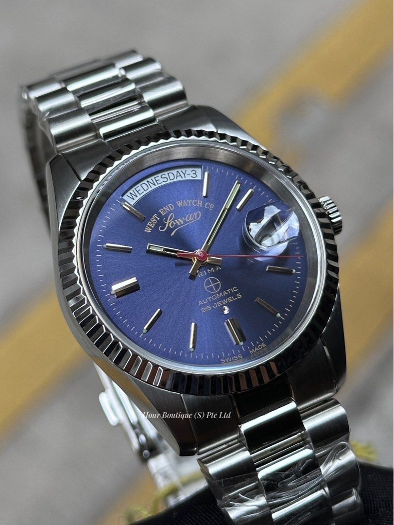 Westend Watch Co. Sunburst Blue Dial Day Date Swiss Made Automatic Watch