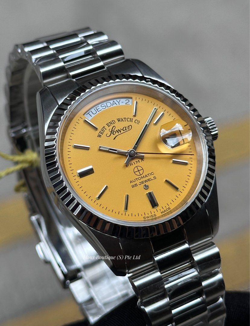 Westend Watch Co. Swiss Made Day Date Yellow Dial 37mm Watch