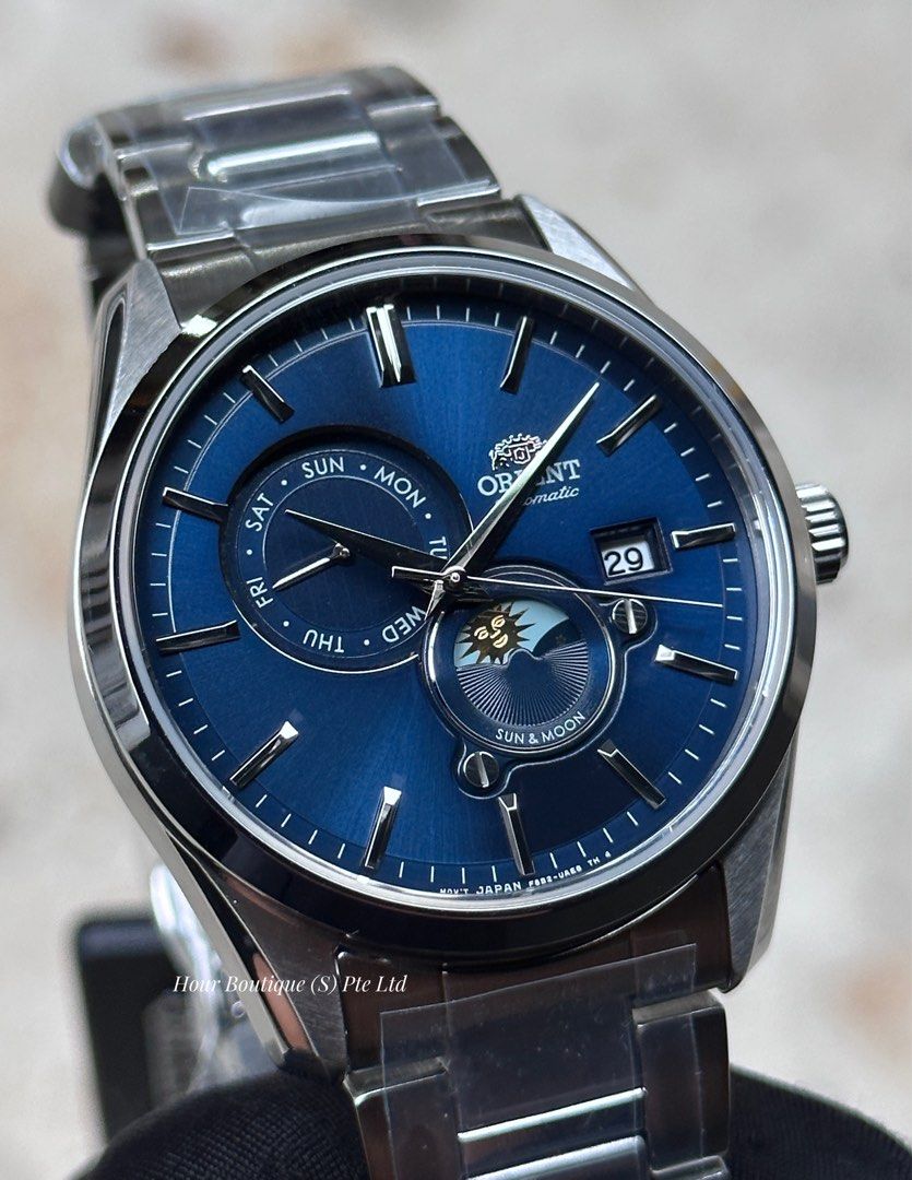 Brand New Orient Sun & Moon Blue SunBurst Dial Men's Automatic Watch RA-AK0303L