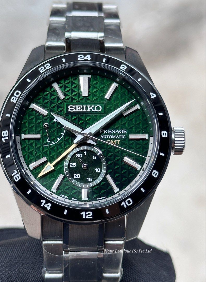 Brand New Seiko Presage Sharp Edged Green Dial Automatic GMT Watch