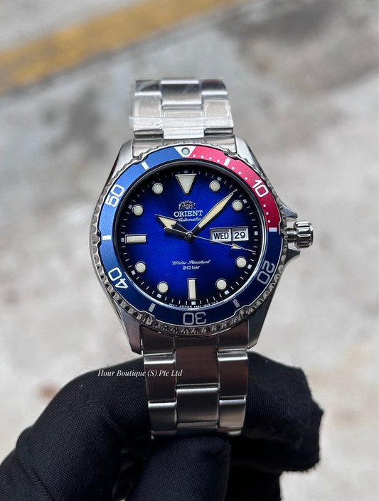 Orient Latest Kamasu Blue Red Bezel , with Vintage Lume Automatic Divers RA-AA0812L